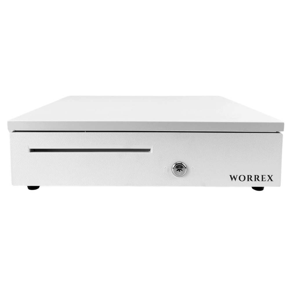 ลิ้นชักเก็บเงิน WORREX รุ่น W-405F สีขาว 5 ช่องแบงค์ 8 ช่องเหรียญ RJ11 12/24V_1